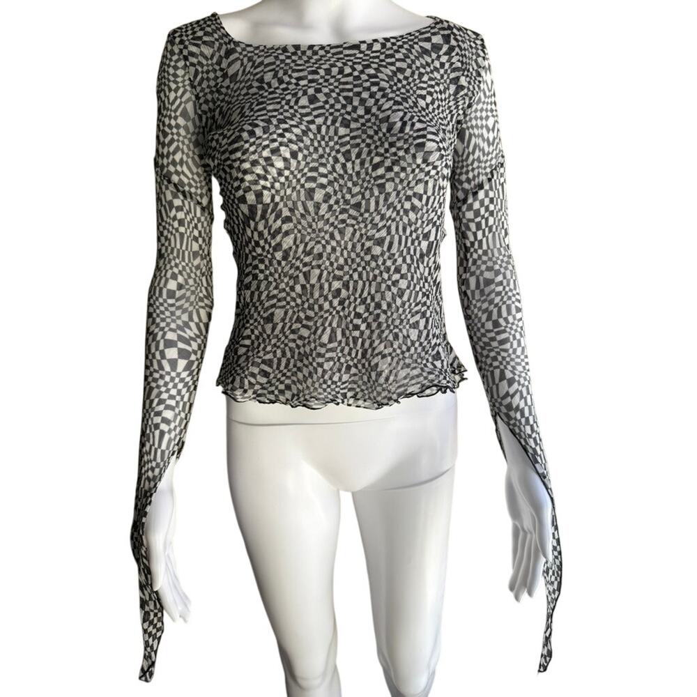 Libellule Paris Silk Sheer Top Optical Print Avant Garde Long Sleeve T1 XS